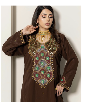 Brown Embroidered Designer Kaftan with Multicolor Handwork 2