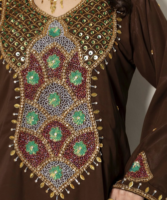 Brown Embroidered Designer Kaftan with Multicolor Handwork 3