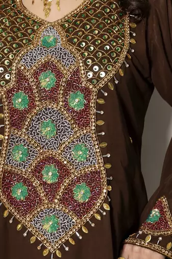 Brown Embroidered Designer Kaftan with Multicolor Handwork
