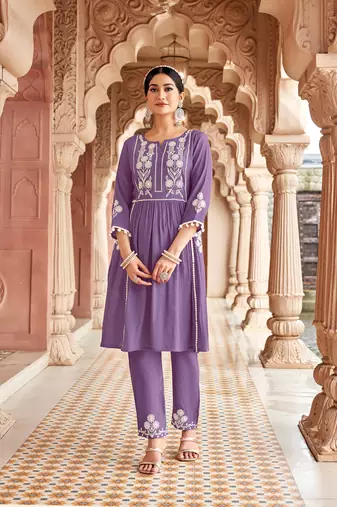 Ethnic Motifs Embroidered Thread Work Viscos Bulti Kurta With Trouser 