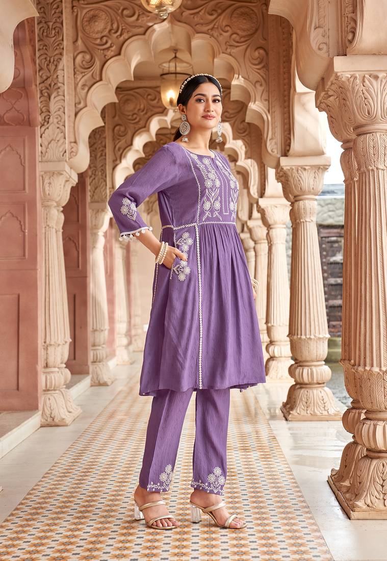 Ethnic Motifs Embroidered Thread Work Viscos Bulti Kurta With Trouser 