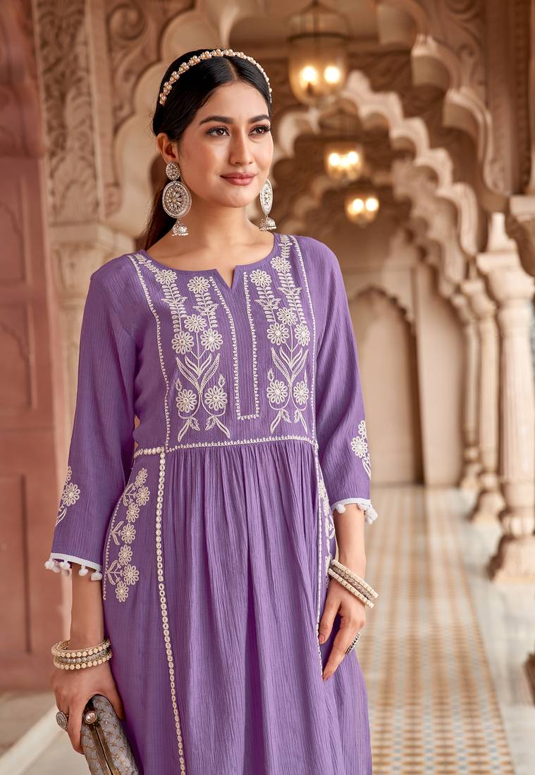 Ethnic Motifs Embroidered Thread Work Viscos Bulti Kurta With Trouser 