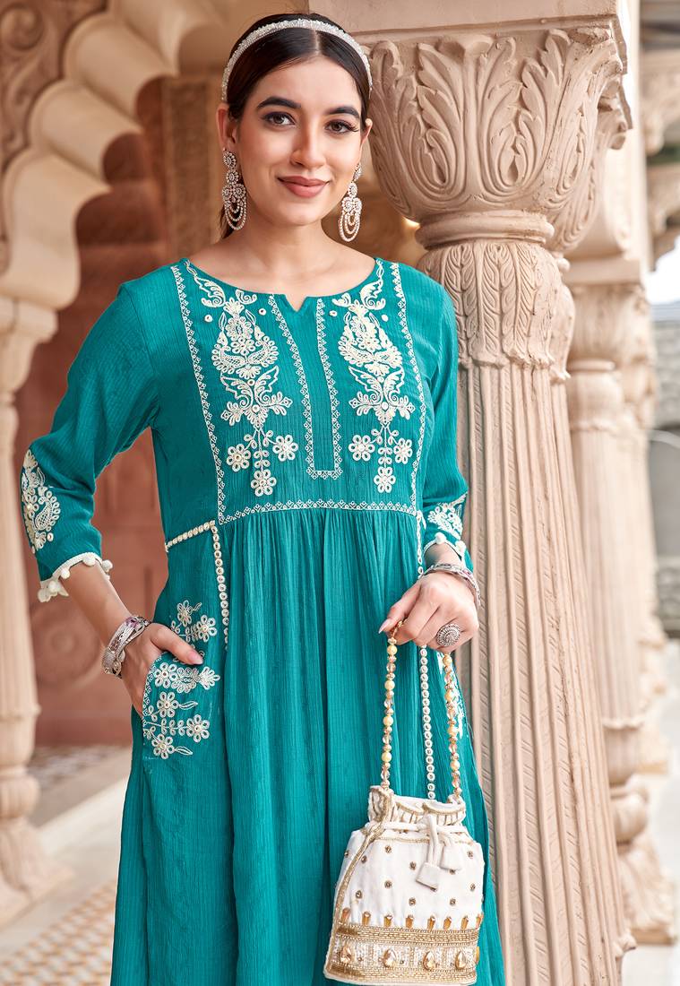 Ethnic Motifs Embroidered Thread Work Viscos Bulti Kurta With Trouser 