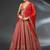 lavishing red thread embroidered satin lehenga set choli with dupatta