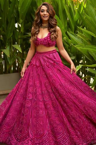  pink sequins embroidered silk lehenga set choli with dupatta