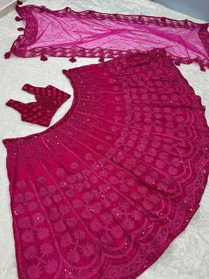  pink sequins embroidered silk lehenga set choli with dupatta 2