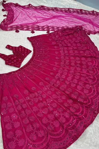  pink sequins embroidered silk lehenga set choli with dupatta