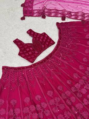  pink sequins embroidered silk lehenga set choli with dupatta 3