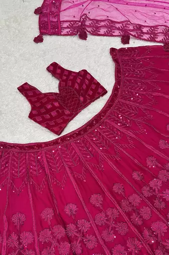  pink sequins embroidered silk lehenga set choli with dupatta