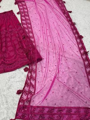  pink sequins embroidered silk lehenga set choli with dupatta 4