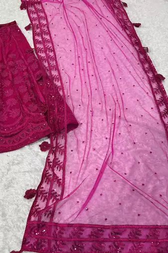  pink sequins embroidered silk lehenga set choli with dupatta