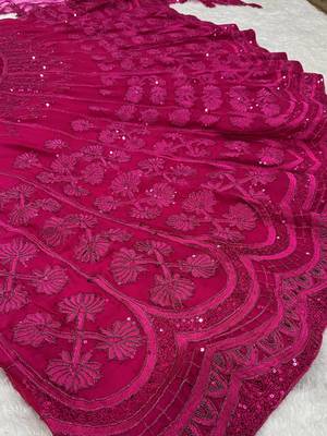  pink sequins embroidered silk lehenga set choli with dupatta 5