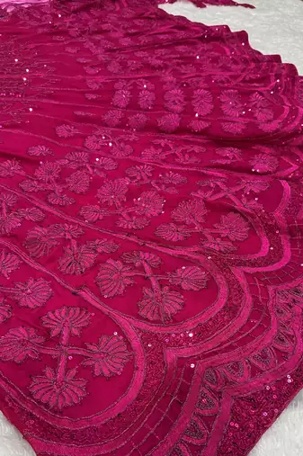  pink sequins embroidered silk lehenga set choli with dupatta