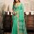 Teal green linen ikkat printed ready to wear saree with pocket