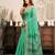 Teal green linen ikkat printed ready to wear saree with pocket