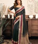  Green linen solid printed ready to wear saree with pocket