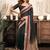  Green linen solid printed ready to wear saree with pocket