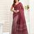 Maroon linen ethnic motifs printed ready to wear saree with pocket