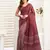 Maroon linen ethnic motifs printed ready to wear saree with pocket