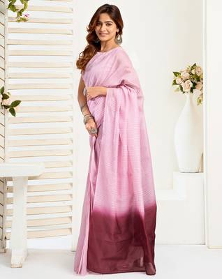 Light pink   linen striped printed ready to wear saree with pocket 2
