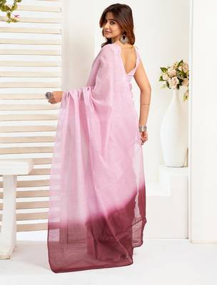 Light pink   linen striped printed ready to wear saree with pocket 3