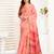 Peach linen ikkat printed ready to wear saree with pocket
