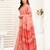 Peach linen ikkat printed ready to wear saree with pocket