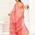 Peach linen ikkat printed ready to wear saree with pocket
