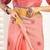Peach linen ikkat printed ready to wear saree with pocket