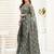 Grey  linen geomatric color block printed ready to wear saree with pocket
