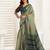 Dark green linen zig zag & chevron printed ready to wear saree with pocket