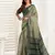 Dark green linen zig zag & chevron printed ready to wear saree with pocket