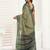 Dark green linen zig zag & chevron printed ready to wear saree with pocket