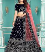 Modern  Velvet  Navy Blue Embroidery  Zari Work Bridal  Lehenga Choli
