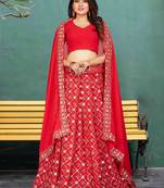 Fabulous Georgette Red Embroidery Sequence Bridal Lehenga Choli