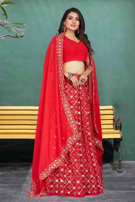 Fabulous Georgette Red Embroidery Sequence Bridal Lehenga Choli 2