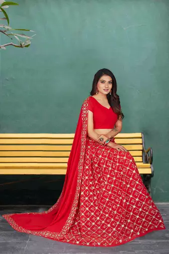 Fabulous Georgette Red Embroidery Sequence Bridal Lehenga Choli