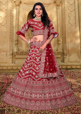 Bridal  Malai Satin Maroon  Embroidery Sequence Lehenga Choli 1