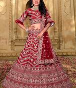 Bridal  Malai Satin Maroon  Embroidery Sequence Lehenga Choli