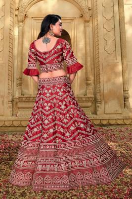 Bridal  Malai Satin Maroon  Embroidery Sequence Lehenga Choli 4