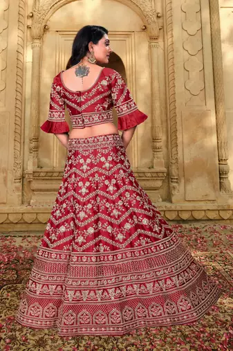 Bridal  Malai Satin Maroon  Embroidery Sequence Lehenga Choli
