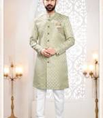 green silk embroidered sherwani and trouser