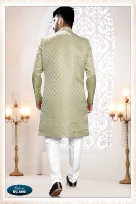 green silk blend embroidered sherwani and trouser 2