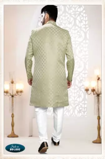 green silk embroidered sherwani and trouser