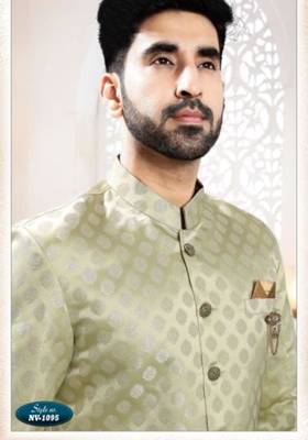green silk blend embroidered sherwani and trouser 3