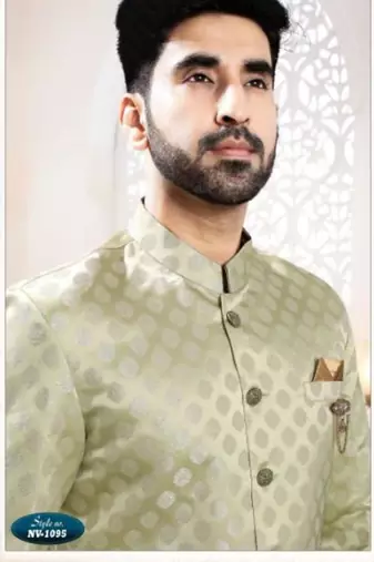 green silk embroidered sherwani and trouser