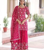 Pink Georgette Sequins Embroidered Festive Wear Sharara Suit