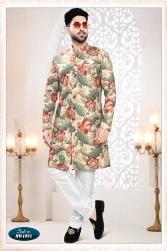 multicolor rayon embroidered sherwani and trouser