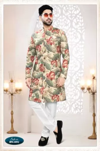 multicolor rayon embroidered sherwani and trouser