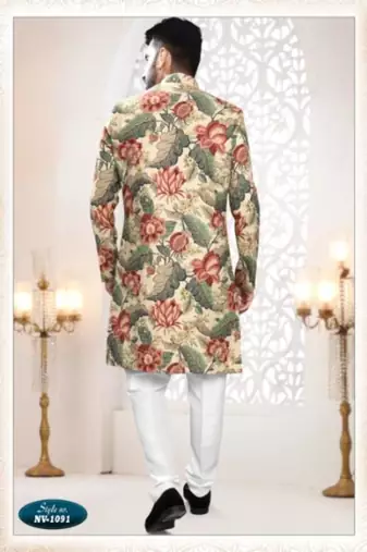 multicolor rayon embroidered sherwani and trouser